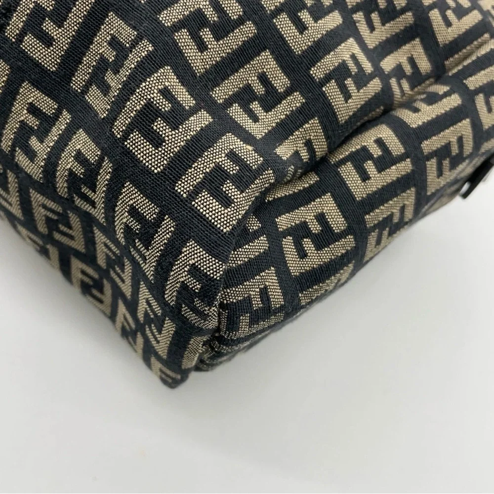 Authentic Fendi Zucchino Pattern Canvas Black x Beige Small Handbag - Picture 11 of 15